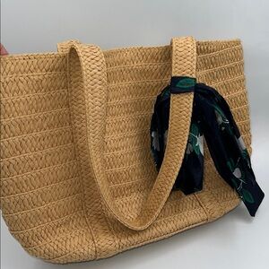 Draper James Everyday Straw Tote with Navy Floral Scarf